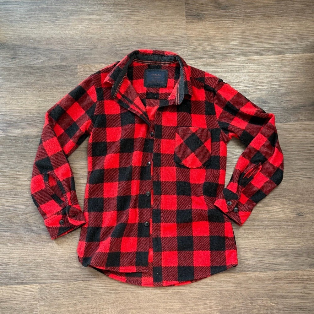 Nomad Big Boys Red Black Buffalo Plaid Fleece‎ Button Down Shirt Size 8-S